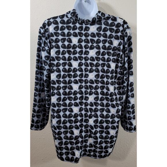 Ann Taylor Blue Black White Leaf Print V Neck Blouse Top Large New Without Tags - Picture 2 of 7
